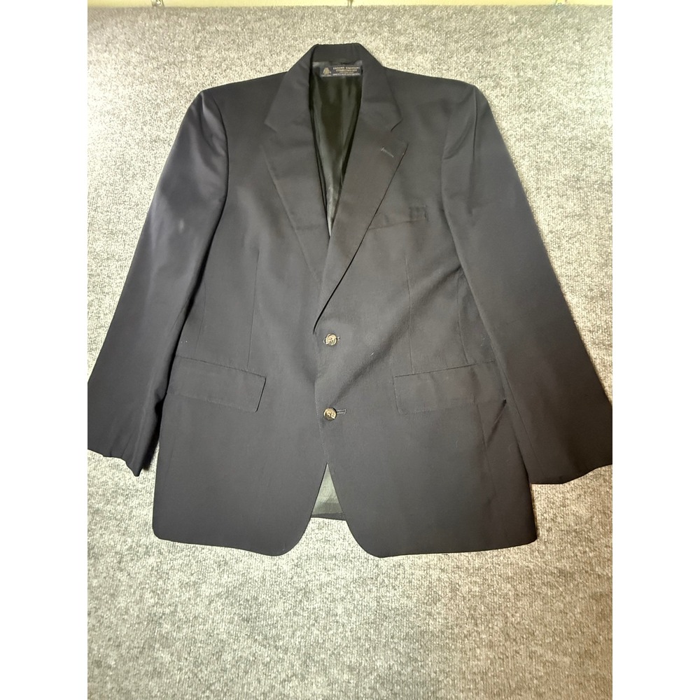 Brooks Brothers Mens Navy Blue Blazer 100% Wool Two‎ Button Jacket - Picture 2 of 8
